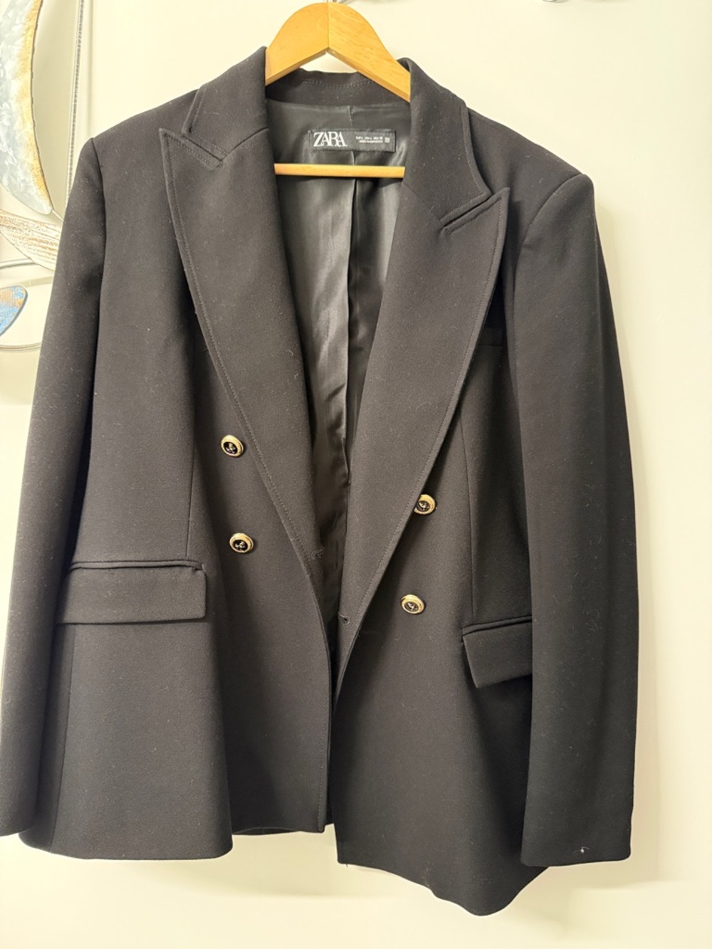 Zara Black Double-Breasted Blazer with Gold Buttons